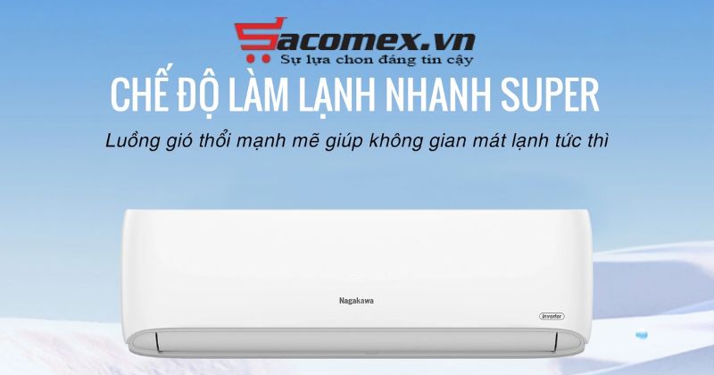 Chế độ làm lạnh nhanh của điều hòa treo tường Inverter 1 chiều Nagakawa NIS-C18R2T29
