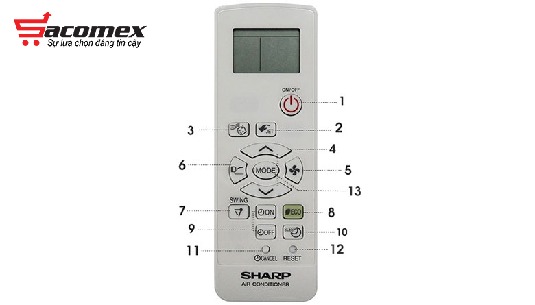 Bảng nút của remote điều hòa Sharp
