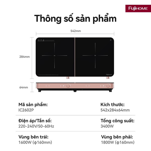 Đặc điểm nổi bật của bếp từ đôi Fujihome IC2602P