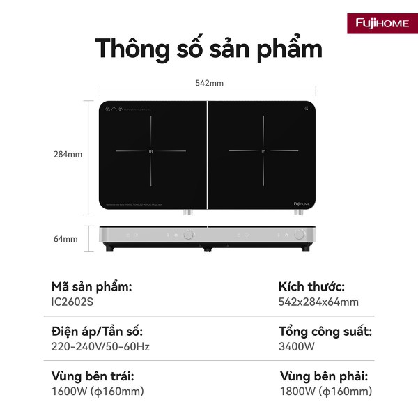 Đặc điểm nổi bật của bếp từ đôi Fujihome IC2602S