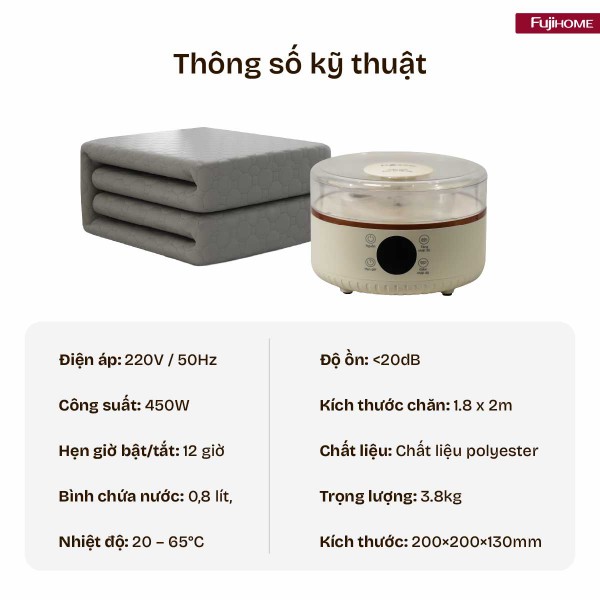 Đặc điểm nổi bật của chăn điện sưởi ấm bằng nước nóng Fujihome HB1820E