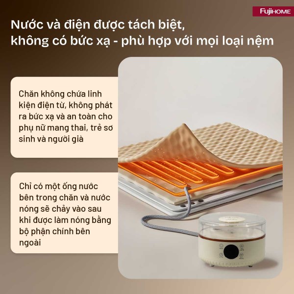 Đặc điểm nổi bật của chăn điện sưởi ấm bằng nước nóng Fujihome HB1820E