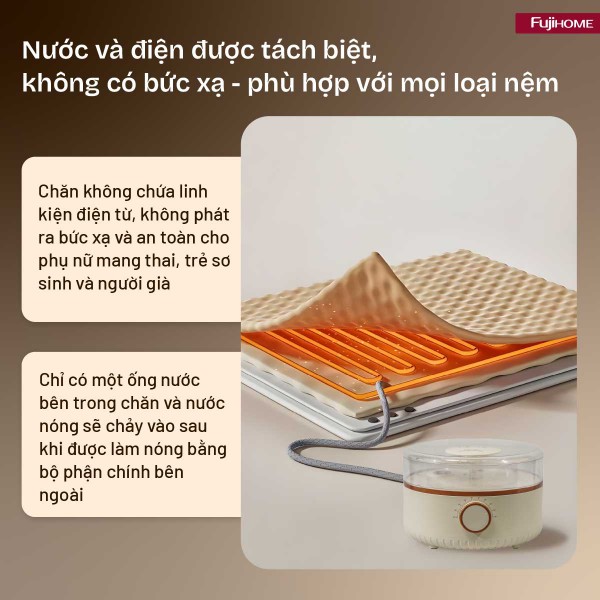 Đặc điểm nổi bật của chăn điện sưởi ấm bằng nước nóng Fujihome HB1820M