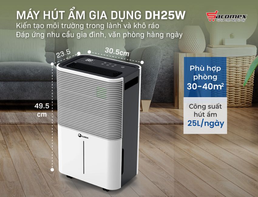 Máy hút ẩm dân dụng kèm lọc không khí Fujihaia DH25W