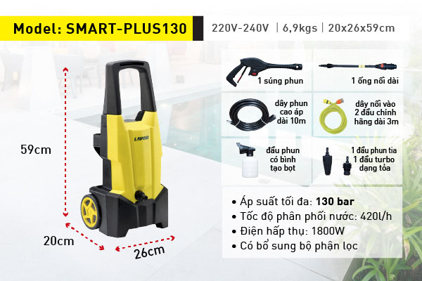 Máy xịt rửa xe gia đình Lavor SMART PLUS 130