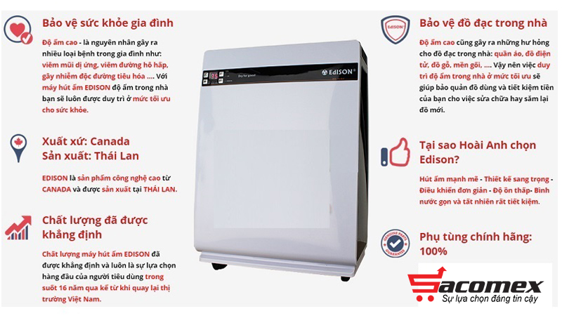 Những đặc điểm nổi bật của máy hút ẩm Edison ED-16BE