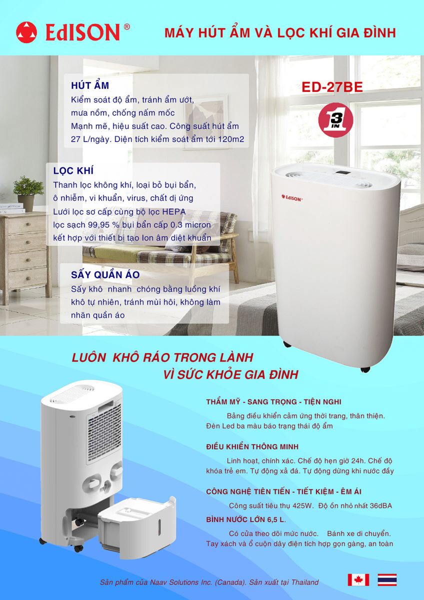 máy hút ẩm lọc không khí Edison ED-27BE