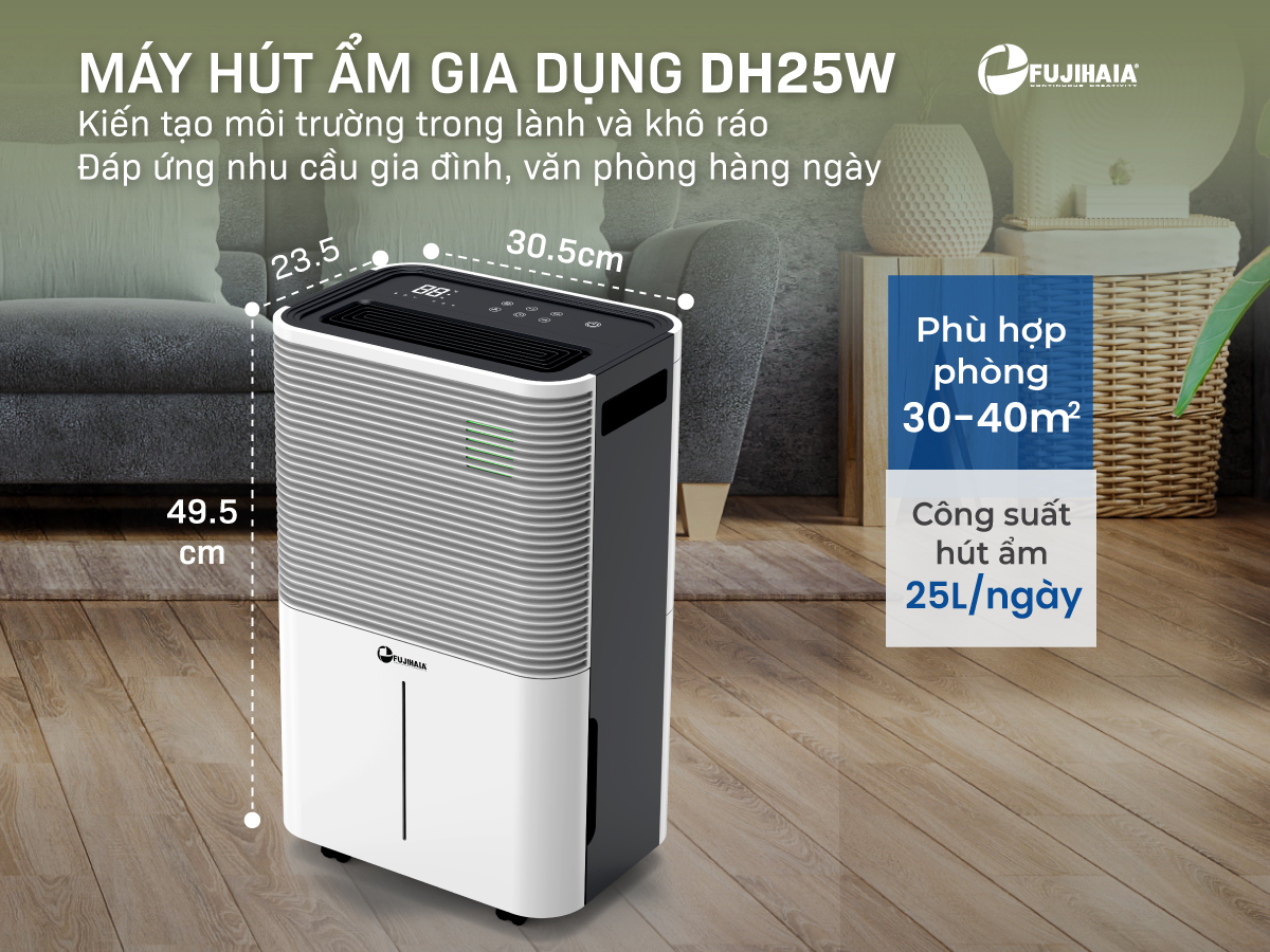máy hút ẩm dân dụng kèm lọc không khí Fujihaia DH25W