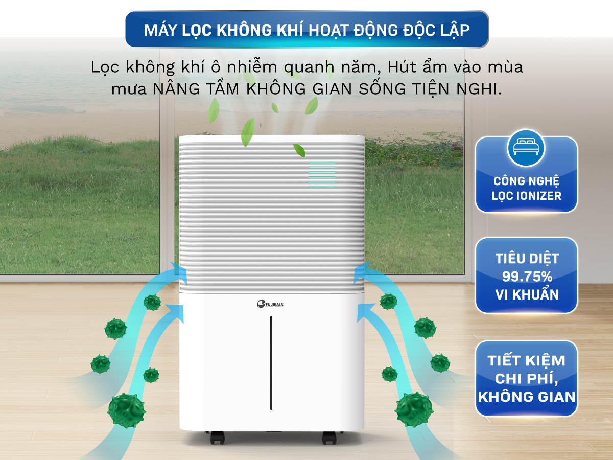 máy hút ẩm dân dụng kèm lọc không khí Fujihaia DH25W
