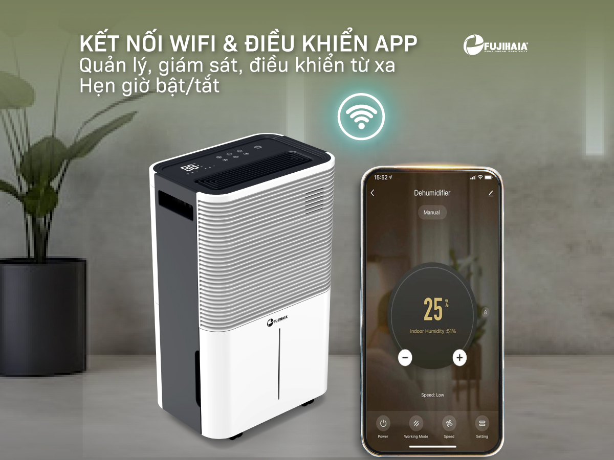máy hút ẩm dân dụng kèm lọc không khí Fujihaia DH25W