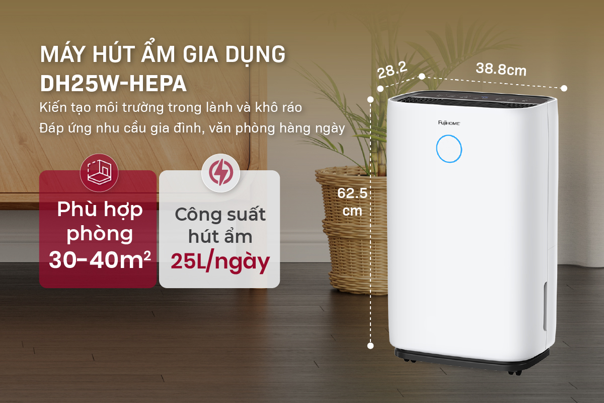 máy hút ẩm dân dụng Fujihome DH25W-HEPA