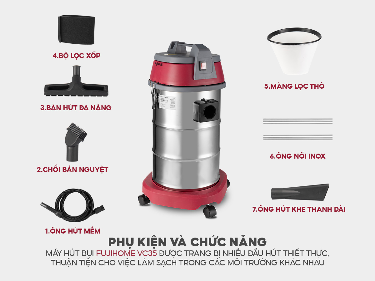 Ưu điểm nổi bật của máy hút bụi khô và ướt công nghiệp Fujihome VC35