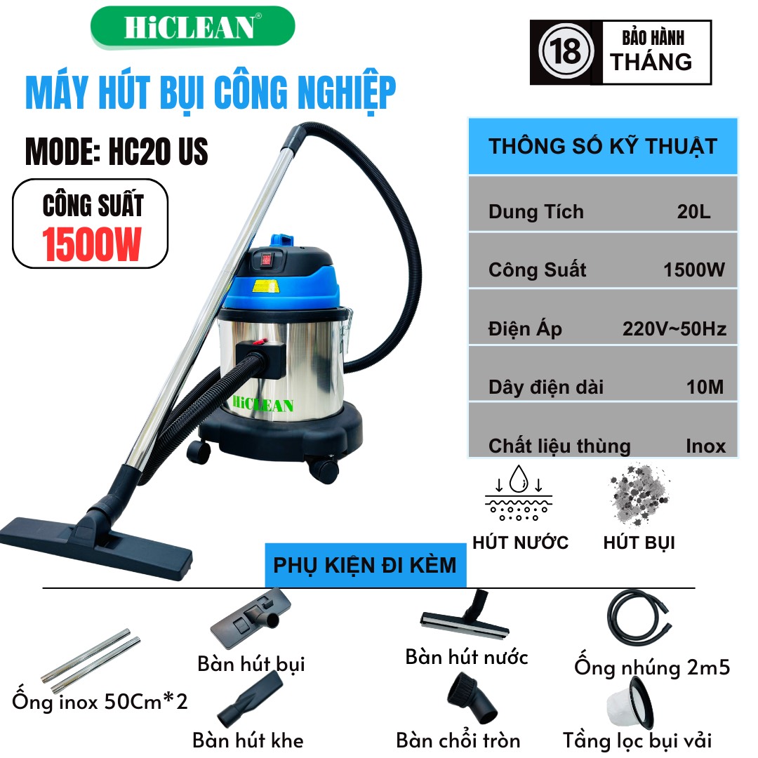 Ưu điểm nổi bật của máy hút bụi công nghiệp HiClean HC 20/US