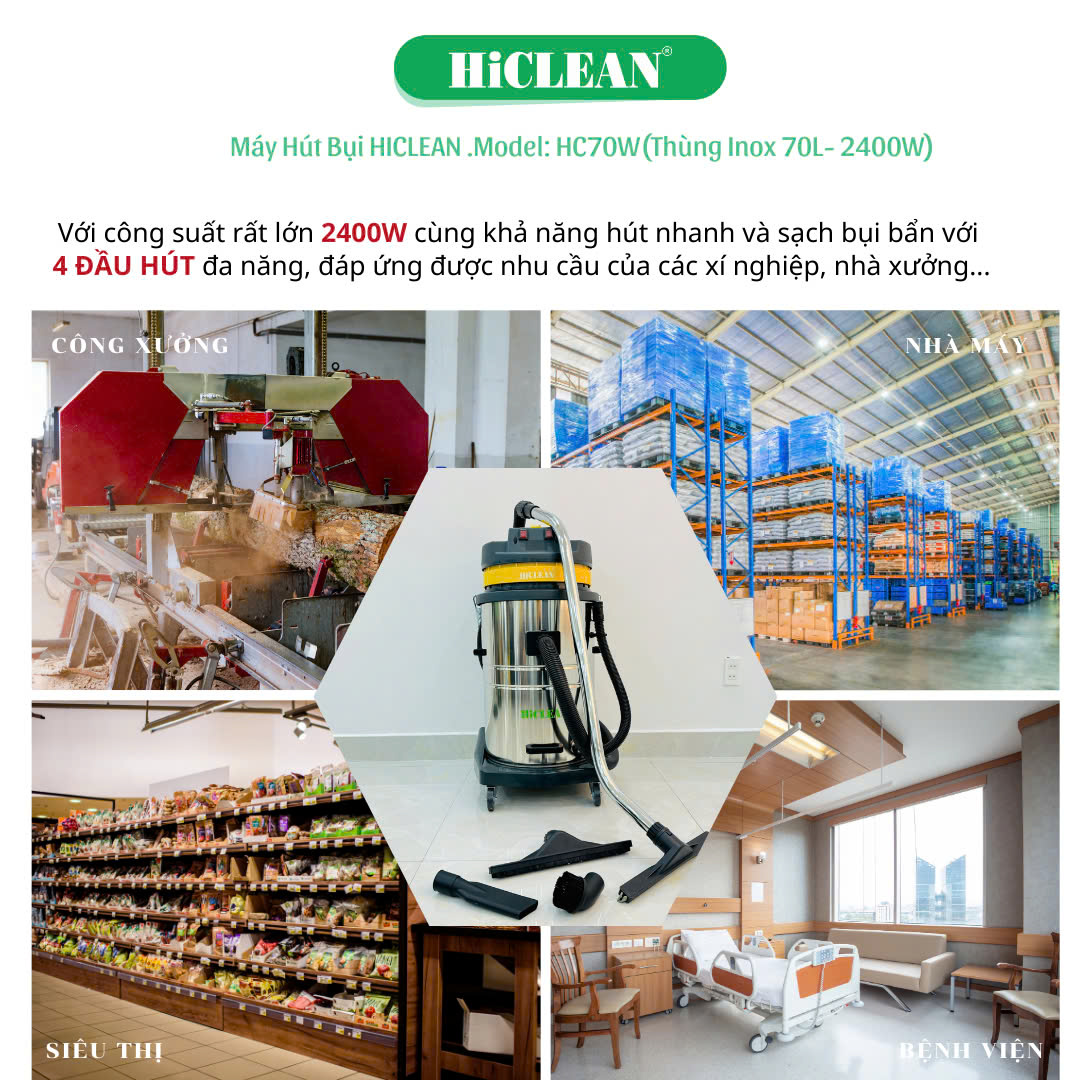Ứng dụng của máy hút bụi HiClean HC70W đa dạng trong công nghiệp