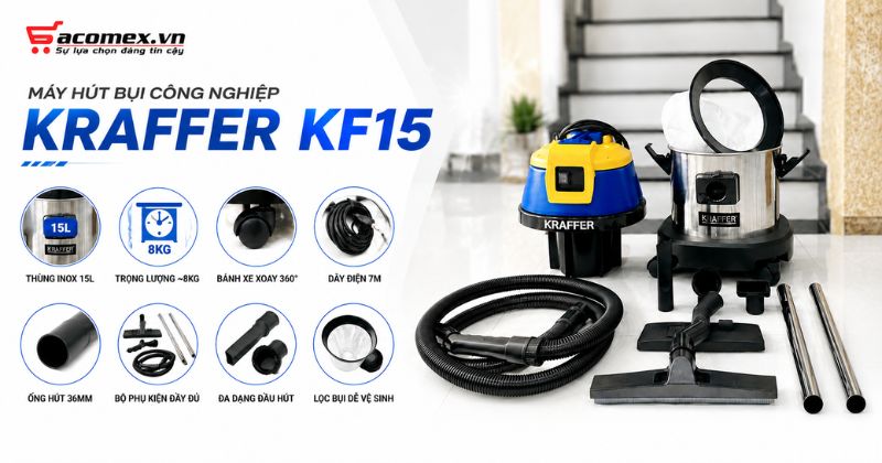 Thiết kế tiện ích của máy hút bụi công nghiệp Krafer KF15