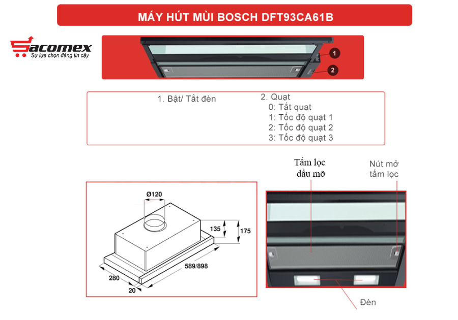 Giới thiệu về máy hút mùi âm tủ Bosch DFT93CA61B