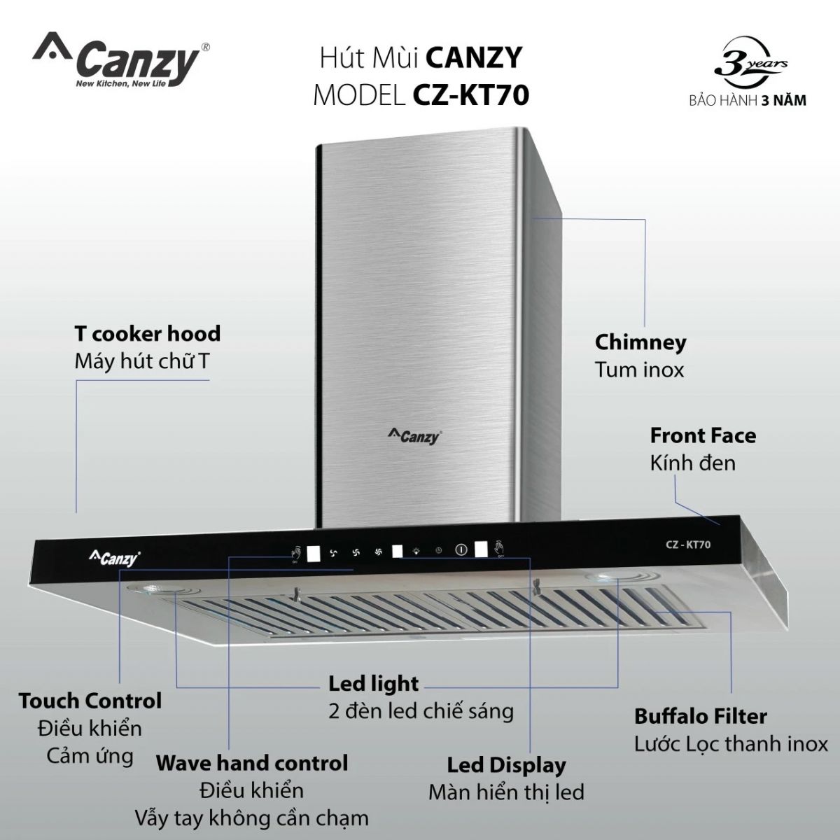 Đặc điểm nổi bật của máy hút mùi Canzy CZ-399 SMART 