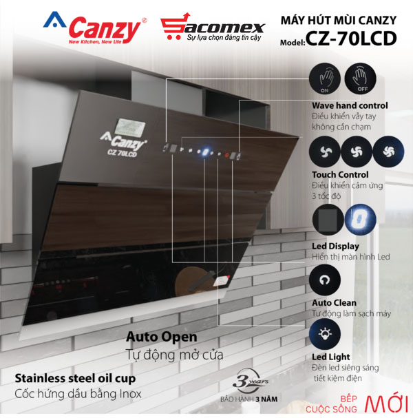 Tính năng ưu việt của máy hút mùi Canzy CZ-70LCD