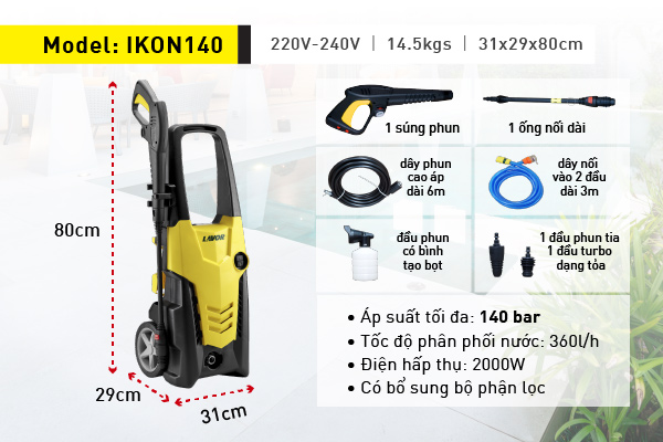 Máy xịt rửa xe gia đình Lavor IKON 140
