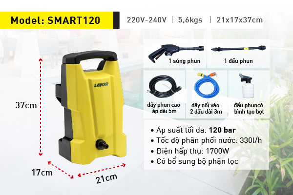 Máy xịt rửa xe gia đình Lavor SMART 120
