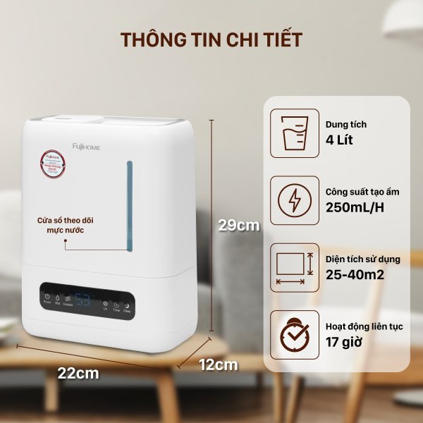 Đặc điểm nổi bật của máy phun sương tạo ẩm, xông tinh dầu Fujihome HM04EUV