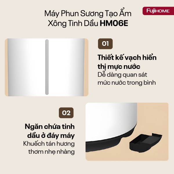 Đặc điểm nổi bật của máy phun sương tạo ẩm, xông tinh dầu Fujihome HM06E