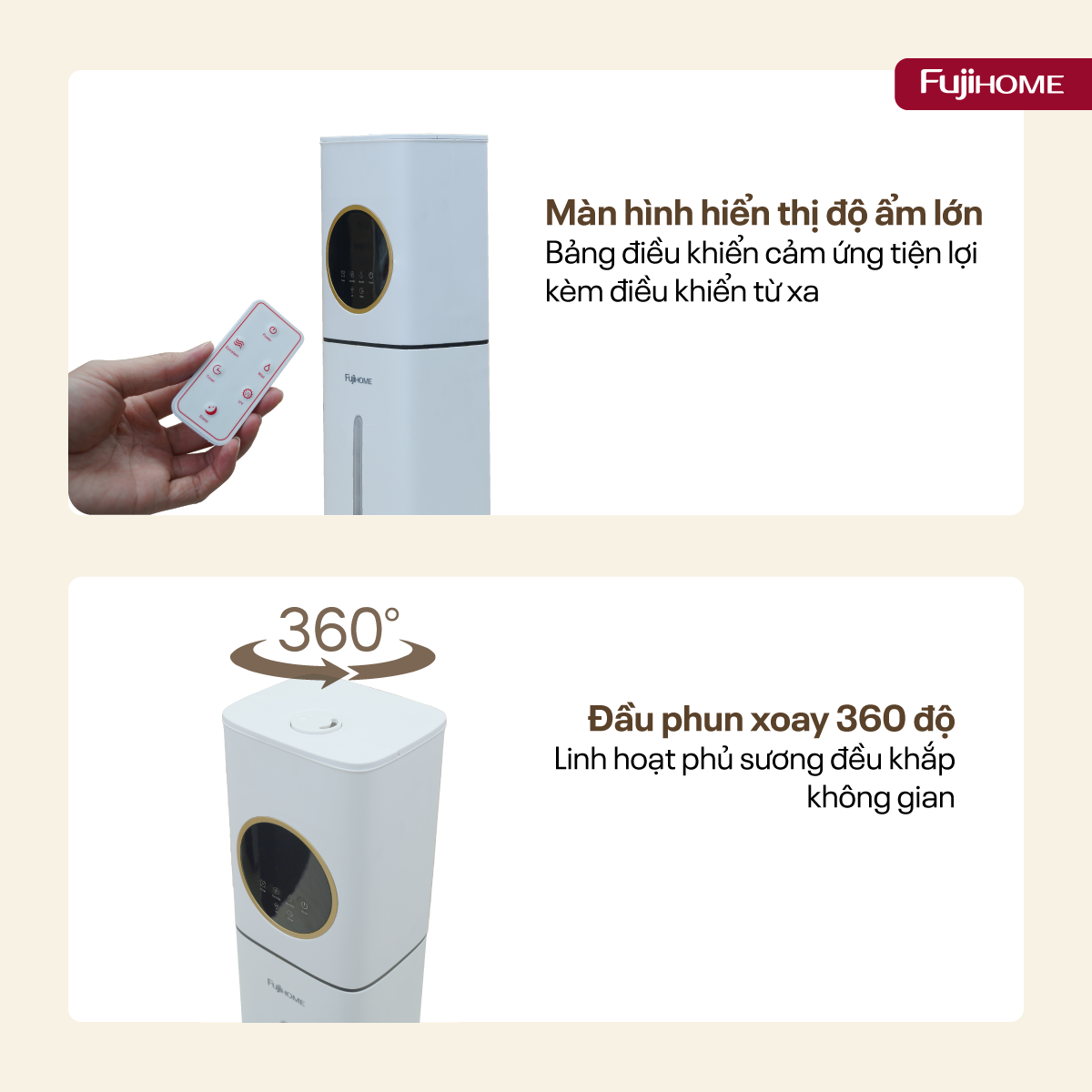 máy tạo ẩm, xông tinh dầu, khử khuẩn UV Fujihome HM09UV1 tích hợp điều khiển từ xa