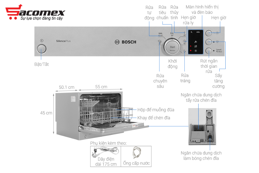 Giới thiệu tổng quan máy rửa bát Bosch độc lập SKS62E38EU