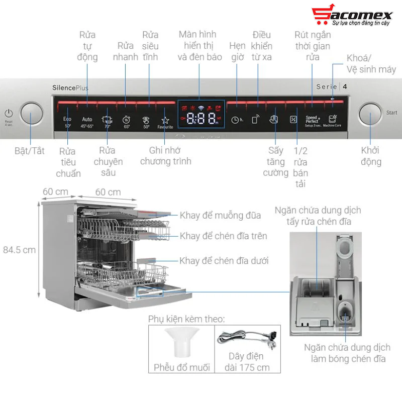 Tính năng tiện ích và đặc điểm nổi bật của máy rửa bát Bosch độc lập SMS4EMI06E