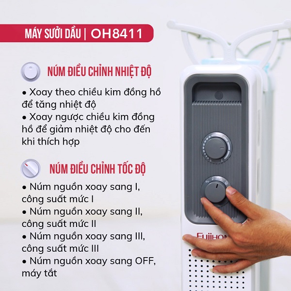Hướng dẫn sử dụng máy sưởi dầu Fujihome OH8411 an toàn  