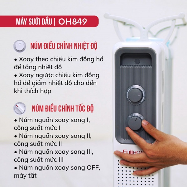 Hướng dẫn sử dụng máy sưởi dầu Fujihome OH849 an toàn