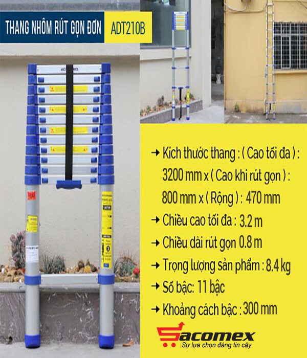 Thang Nhôm Rút Gọn Đơn Advindeq ADT212B