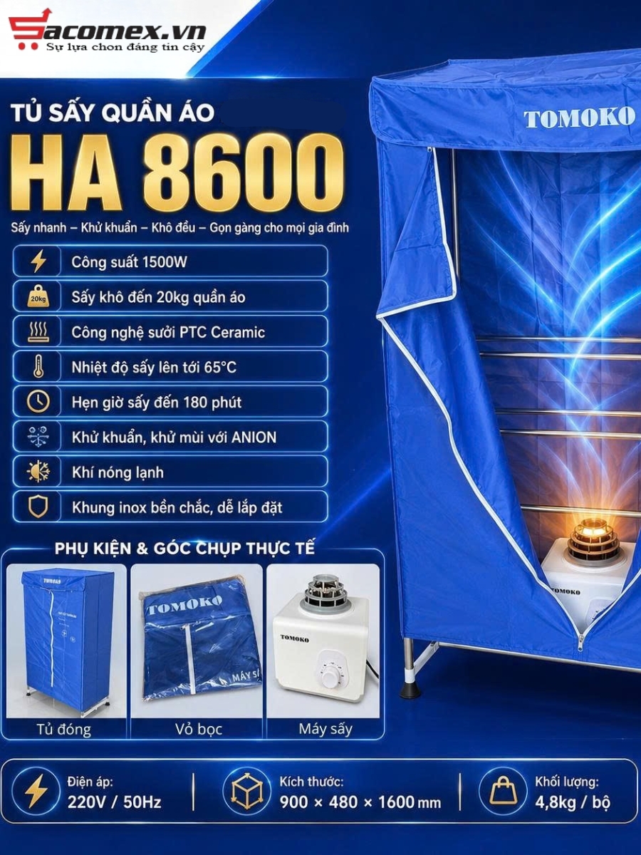 Tính năng tủ sấy quần áo TOMOKO HA 8600