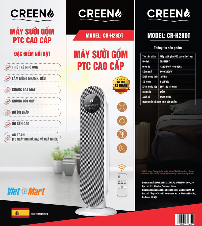 Đặc điểm nổi bật máy sưởi gốm cao cấp CREEN CR-28DT