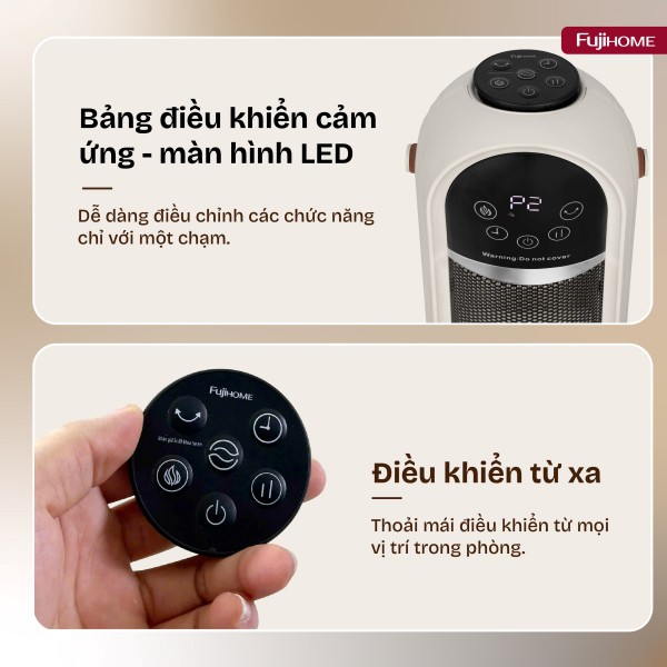 Đặc điểm nổi bật của quạt sưởi gốm điều khiển bằng giọng nói Fujihome FH202