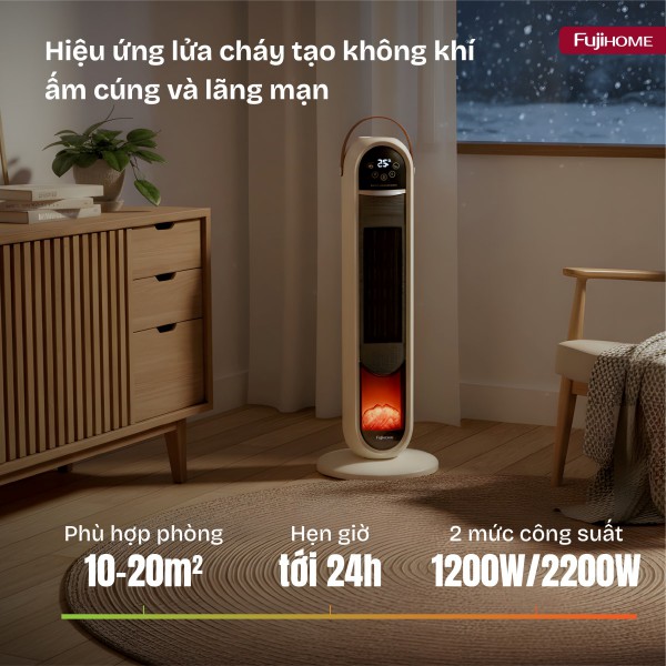 Đặc điểm nổi bật của quạt sưởi gốm điều khiển bằng giọng nói Fujihome FH202