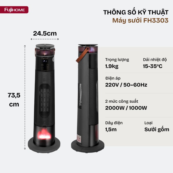Đặc điểm nổi bật của quạt sưởi gốm điều khiển bằng giọng nói Fujihome FH3303
