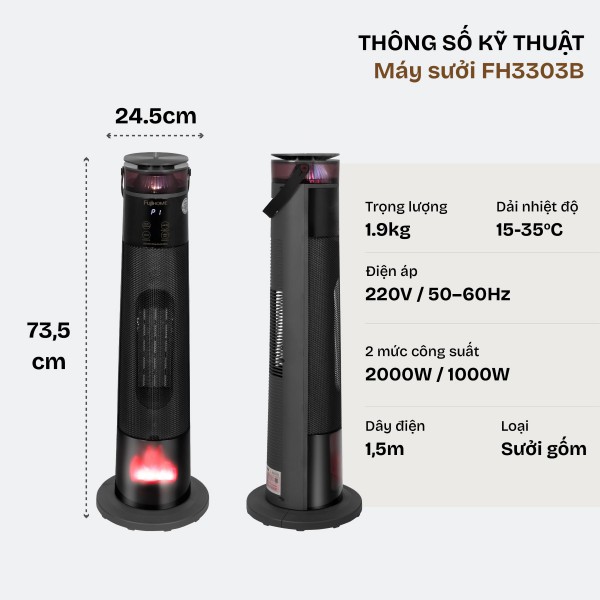 Đặc điểm nổi bật của quạt sưởi gốm điều khiển bằng giọng nói Fujihome FH3303B