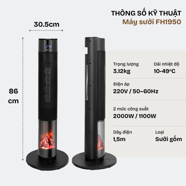 Đặc điểm nổi bật của quạt sưởi gốm Fujihome FH1950