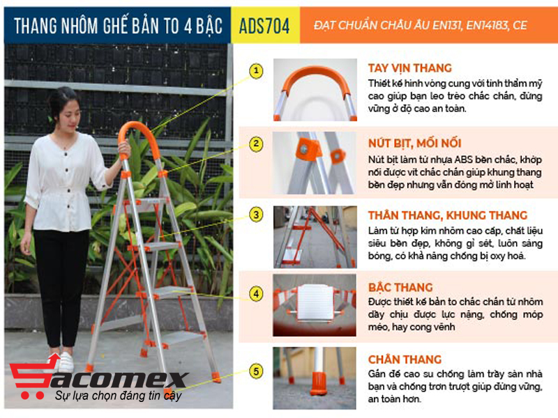 Thiết kế nổi bật của thang nhôm ghế ADVINDEQ ADS-704