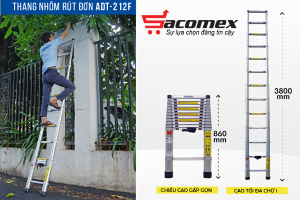 Thang nhôm rút gọn đơn Advindeq ADT212F