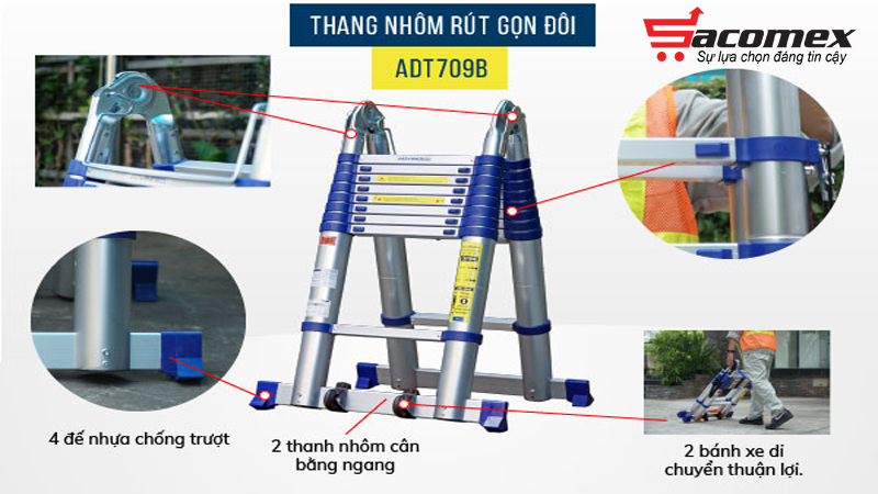  II. Ưu điểm của Thang nhôm rút gọn Advindeq ADT709B