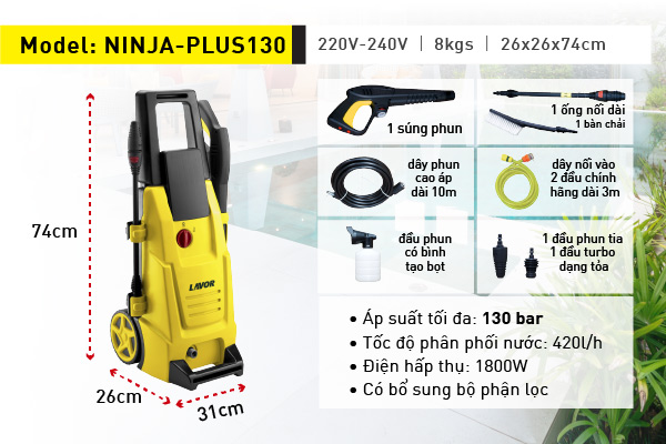 máy xịt rửa xe gia đình Lavor NINJA PLUS 130