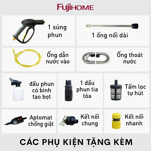 Phụ kiện đi kèm máy rửa xe Fujihome PW02A