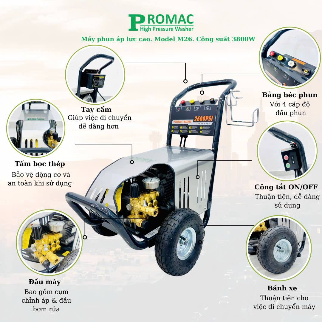 Ưu điểm nổi bật của máy phun rửa Promac M26
