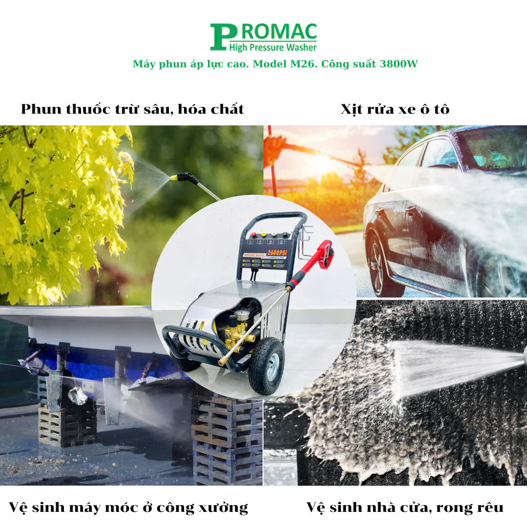 Ứng dụng thực tế của máy xịt rửa Promac M26