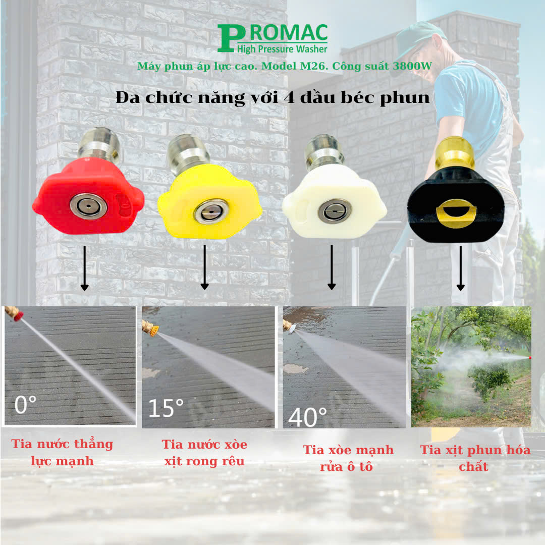 Phụ kiện đi kèm của máy phun rửa áp lực cao Promac M26