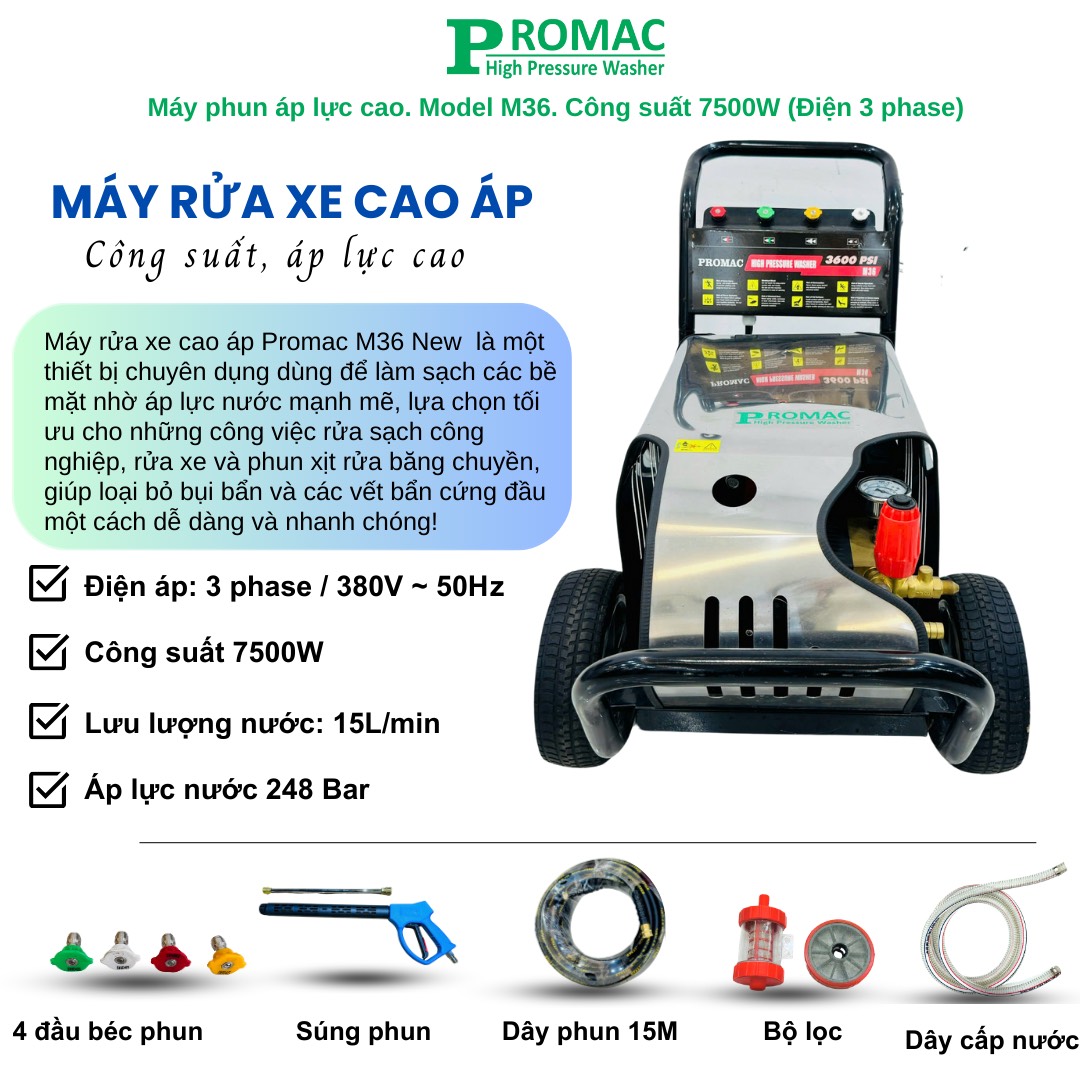 Ưu điểm nổi bật của máy phun rửa áp lực cao Promac M36