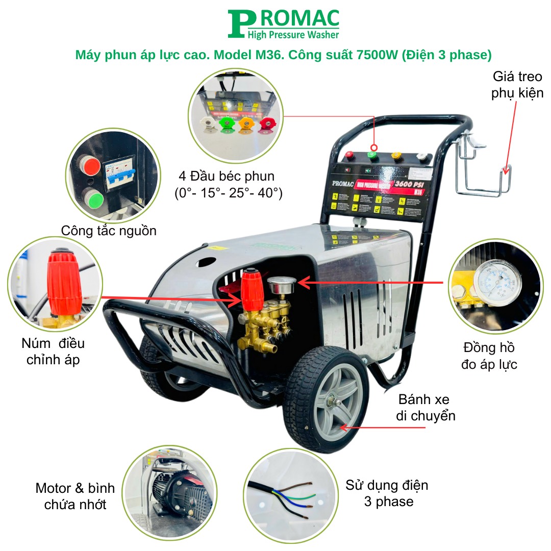 Ưu điểm nổi bật của máy phun rửa áp lực cao Promac M36