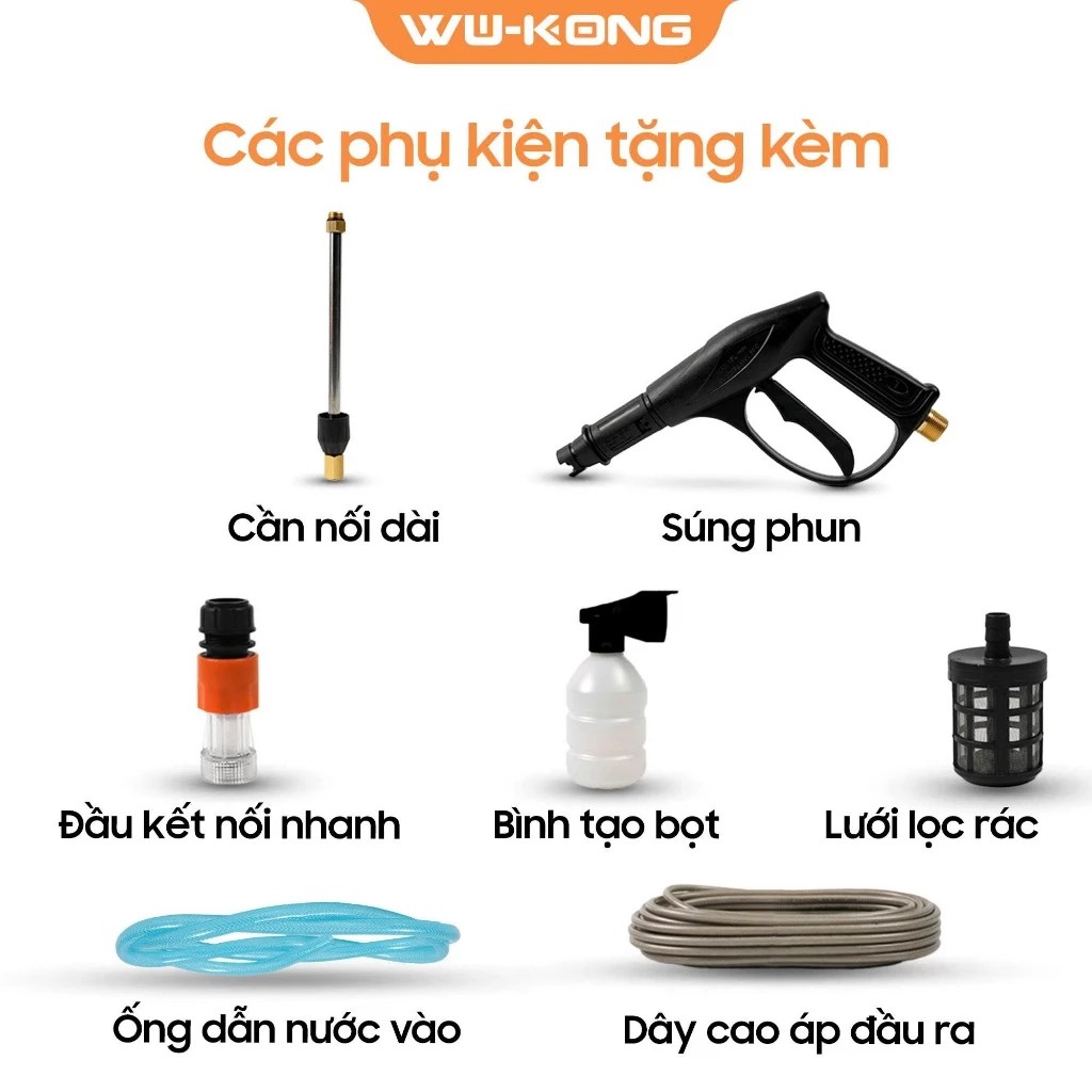 Phụ kiện đi kèm của máy rửa xe áp lực cao Wukong WK-01